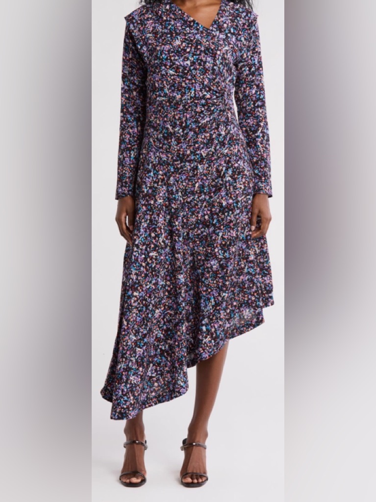 Joie Harris Floral Asymmetric Long Sleeve Dress